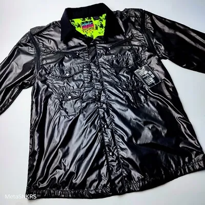 Smoke Ash Button Jacket Mens 2XL Black Neon Yellow Pockets Zipper Sleeves Matrix • $39.60