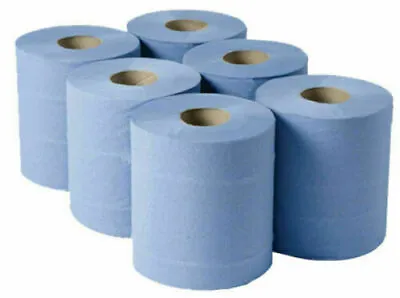 6 X Blue JPN Hand Towels Rolls 2 Ply Centre Feed Rolls Tissues Embossed Tissue • £9.49