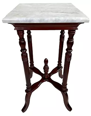 Large American French Country Cherry Finish Marble Top Pedestal Stand Table • $395