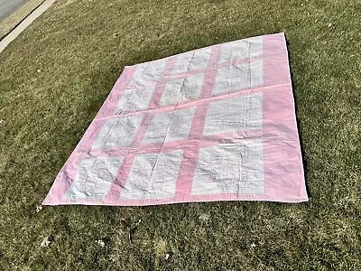 Vintage Cotton Patchwork Hand Stitched  Embroidered Pink  Quilt 78”x82” • $29