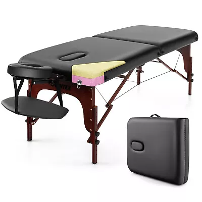 Folding Portable Massage Table Height Adjustable Spa Bed Beech Wood Face Cradle • $175