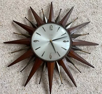 Vintage Mid Century Metamec Sunburst Wall Clock. Retro Starburst Clock 18  • £40