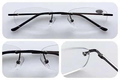 £4.99 • Buy L283 Men's Gun Metal Lightweight Rimless Reading Glasses/Spring Hinges Designed
