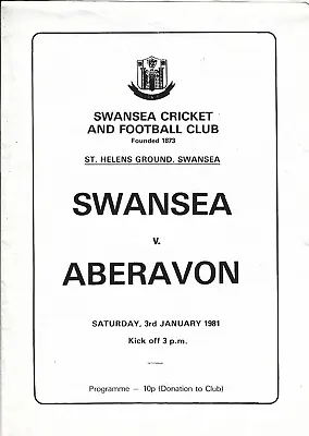 Swansea V Aberavon 3 Jan 1981 RUGBY PROGRAMME • £4.99