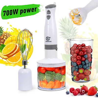 2 Speed Immersion Stick Blender Set Stainless Steel Blades Hand Mixer Smoothie • £20.86