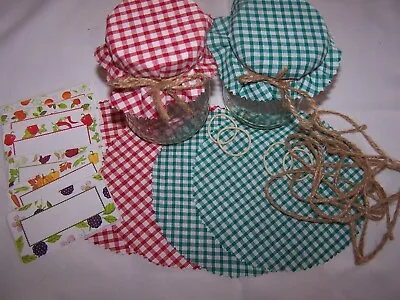£3.50 • Buy 6 Large Gingham Fabric Jam Jar Covers / Toppers With Labels, Bands & Ties