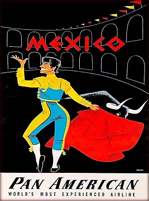 Mexico Pan American Matador Mexican Vintage Travel Advertisement Poster Print • $11.19