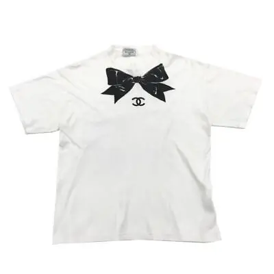 Authentic CHANEL Short Sleeve T-shirt Ribbon Here Mark Logo White Ladies VN01  • £1362.91