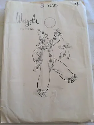 Vintage Weigel's Sewing Pattern For A Pierrot Or Clown Size 8 Years (27 Chest) • $14