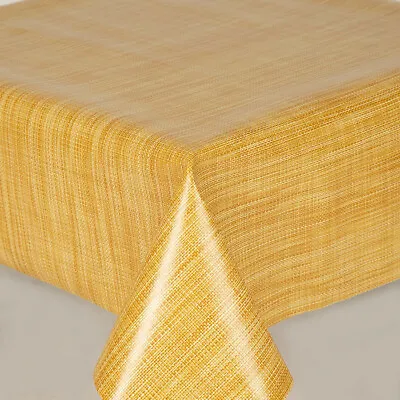 Hessian Linen Look Ochre Pvc Wipe Clean Vinyl Tablecloth • £5.14