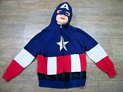 Marvel Mad Engine CAPTAIN AMERICA Full Zip Hoodie W/Built In Mask Youth LG 12-14 • $7.99