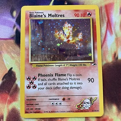 Pokémon TCG Blaine's Moltres Holo Rare 1/132 Gym Heroes 2000 WOTC LP/NM Card • $16.51