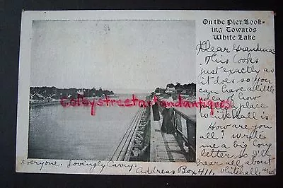 On Pier Looking Towards WHITE LAKE Whitehall Montague Michigan Postcard 1906 • $13