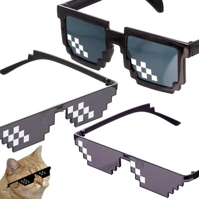UNISEX PIXEL SHADES Deal With It Thug Life Funny Fancy Dress Party Sunglasses UK • £6.53