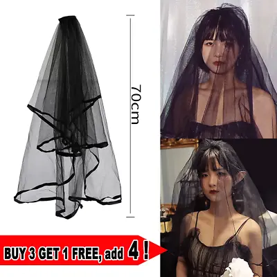 Halloween Black Bridal Lace Veils With Comb Two Layer Wedding Cosplay Hair Parts • £3.77