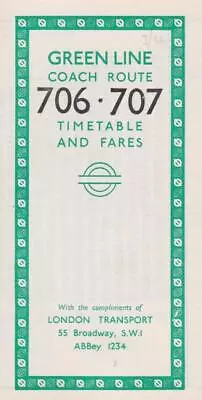 London Transport Green Line Coach Route 706 Bus Timetable Lft Mar 1961 • £2.99
