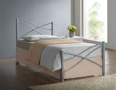 3ft Single Modern Metal Bed Frame In Silver White Or Pink With Mattress Options • £67.99