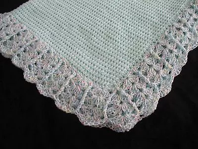 NEW Handmade Crochet Baby Blanket Afghan (Green Multi Trim) 35  X 29  • $34
