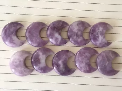 10pc Natural Lepidolite Quartz Hand Carved Moon Crystal Reiki Healing • $9