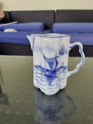 Vintage Delft Germany Porcelain Blue White Sailboat Creamer Milk Pitcher • $12.99