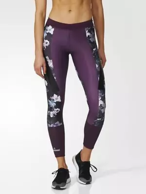 Adidas By Stella McCartney Womens Climalite Floral Purple Activewear Tights Sz L • $159.99