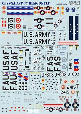 Print Scale 72-111 Decal For Cessna A/T-37 Dragonfly 1:72 • $25.21