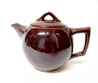 Vtg. McCoy Dark Brown Pottery Individual Round Art Deco Tea Pot 8.5  H X 6.5  W • $17.97