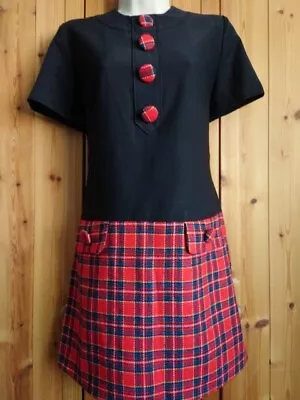 Ladies Carnaby Streak Dress Black/Tartan 60's Mod Retro Vintage Style Size 12 • £5