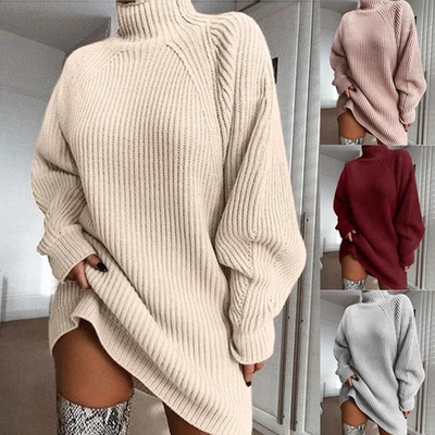 $34.99 • Buy Women Long Sleeve Sweater Dress  Turtle Neck Cardigan Solid Knitted Pullover