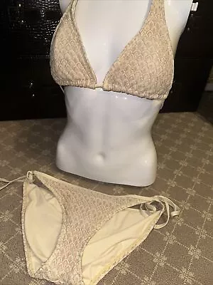 Missoni Bikini Set Top Bottom Scalloped Pattern Zig Zag Beige Gold Cream Med 38 • $40