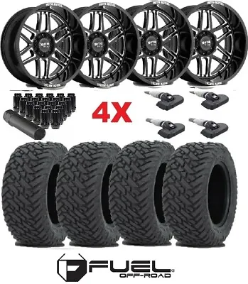 Gloss Black Milled Deep Lip Wheels Rims & Fuel Tires Mt 33 12.50 22 Mud Set • $2795