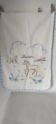 Vintage Embroidered Dish Towel Table Runner Equestrian Colt Horses Farm Country  • $18.99
