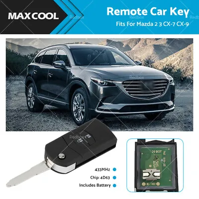 2 Button Remote Car Key 4D63 Chip 433 MHz Fits For Mazda 2 3 CX-7 CX-9 SKE126-01 • $29.59