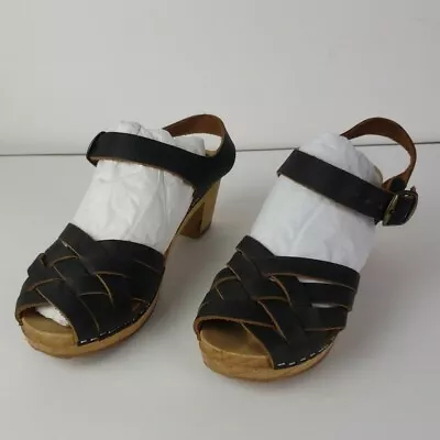 Moheda Women's Betty Swedish Sandal Clog Size EU 37 US 6.5-7 Black Leather • $49.50