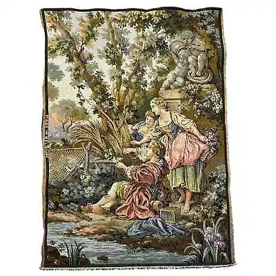 Vintage Gobelins Tapestry Belgium Wall Art Chasse Et Peche 39.5  X 27  • $179.99