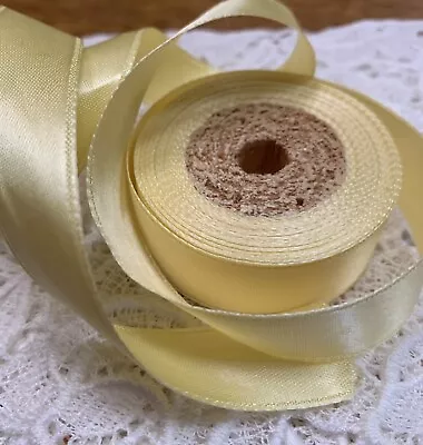 BTY ~ 11/ 16 Inch  Vintage Yellow Silk Satin Ribbon ~ New Old Stock • $7.50