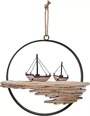 Nautical Wood Wall Decoration Rustic Wooden Hanging Circle Ocean Home Decor Hand • £25.05