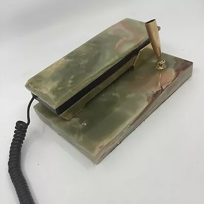 Vintage 1970’s Executive Green Marble Onyx Stone Push Button Phone & Pen Holder • $95