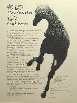 Barron's Annual Throughbred Horse Section Vintage Print Ad 1977 • $16.77