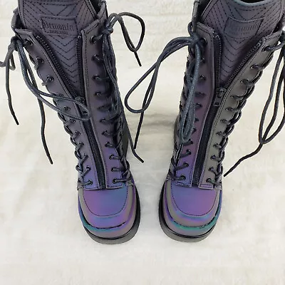 Void Purple Green Reflective Platform Wedge Mid Calf Boots IN HOUSE NY DEMONIA • $124.95