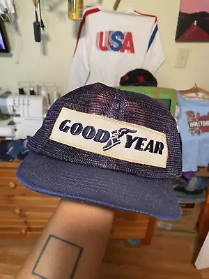 1980s OLD VINTAGE GOODYEAR PATCH SNAPBACK TRUCKER HAT CAP SWINGSTER MADE IN USA • $25