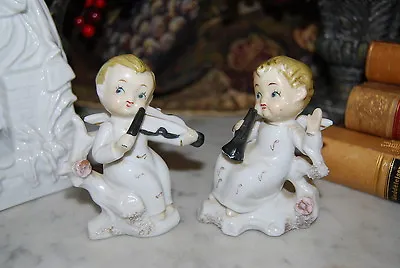 Wonderful Pair Of Mid Century Musical Cherub Figurines Violin & Trumpet Players • $18.75
