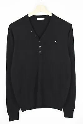 J. LINDEBERG Mens Black Stretchy Cotton Buttoned Cardigan Jumper | Size Large • £29.95
