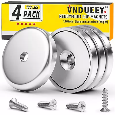 Pack Of 4 Neodymium Cup Magnet With Countersunk Hole 100 LBS Pull Force Industri • $10.61