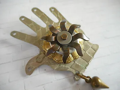 Signed Piver Steampunk Mixed Medal Spinning Hand Brooch Pin  32ZP • $95