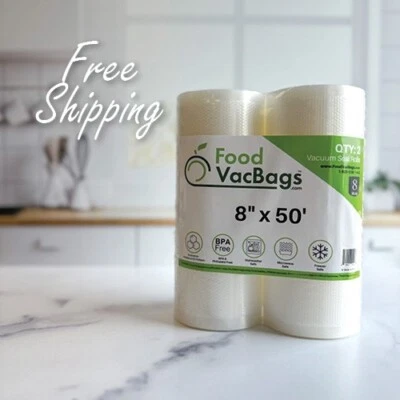 $17.99 • Buy 2 Rolls 8 X50' FoodVacBags Vacuum Seal Bags For FoodSaver Sealer & Sous Vide