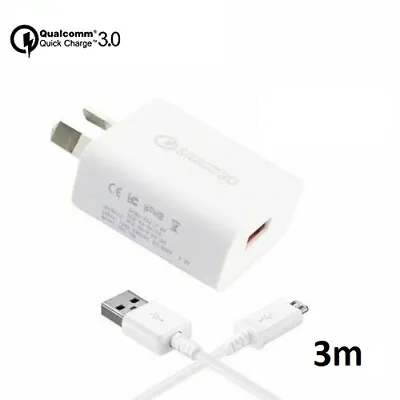 QUALCOMM 3.0 9V Adaptive Fast Wall Charger+3M USB Cable Galaxy S3 S7 S6 Note 5 4 • $17.99