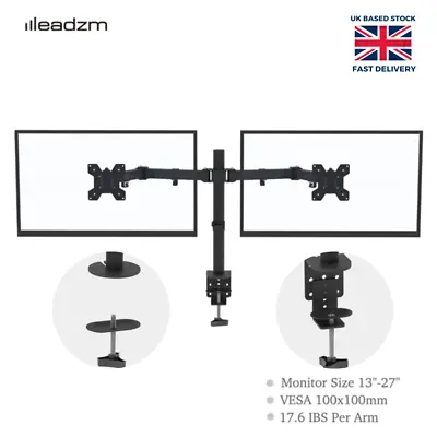 13-27 Inch Double LCD Screen Computer Monitor Dual TV Bracket Desk Mount Stand • £16.99