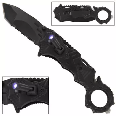 Tanto Pocket Knife Black Assisted Tactical Emergency Military Police Pen Light • $12.99