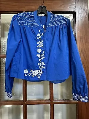 ZARA Royal Blue Long Sleeve Embroidered Blouse Size XS NWT • $35